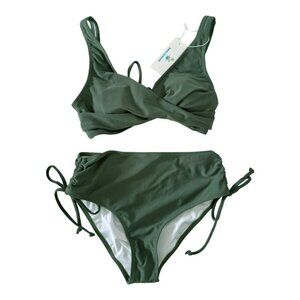 NWT Beachsissi Dark Olive Green 2 Piece Bikini Swim Bathing Suit Set S